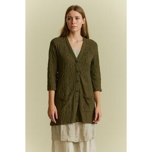 Habitat Clothes To Live In Gauzy Mandarin Collar Longline Cardigan Olive